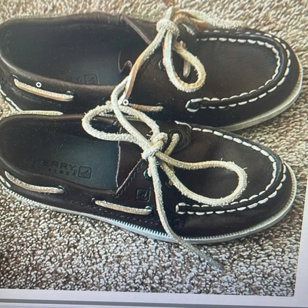 Toddler Sperry topsider brown leather slip on shoe 10